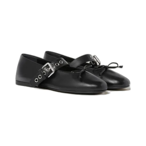 Miu Miu Bow-Detailed Buckled Ballerina Shoes
