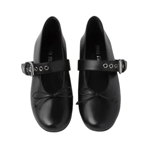 Miu Miu Bow-Detailed Buckled Ballerina Shoes