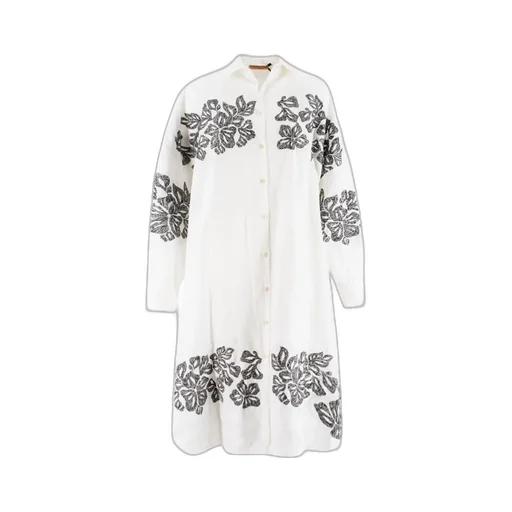 Floral-Embroidered Linen Shirt Dress