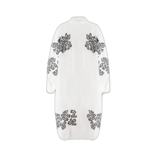 Floral-Embroidered Linen Shirt Dress