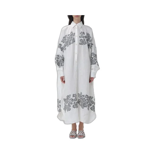 Floral-Embroidered Linen Shirt Dress
