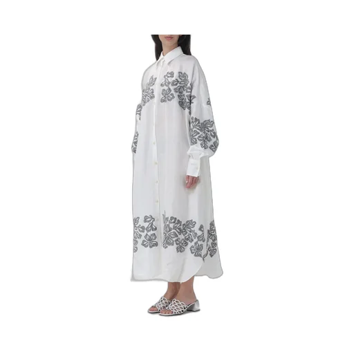 Floral-Embroidered Linen Shirt Dress