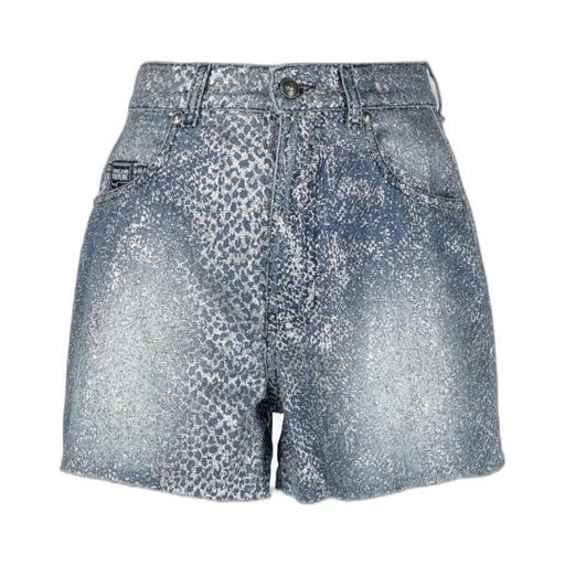 Versace Jeans Couture Snakeskin-Effect High-Waist Denim Shorts