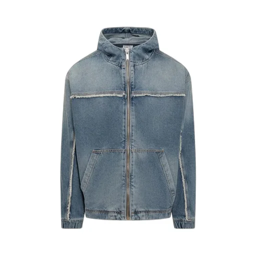 Marcelo Burlon County Of Milan Fringed Zipped Denim Hooded Jacket