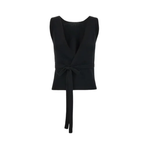 Patou Ribbed-Knit V-Neck Wrap Top