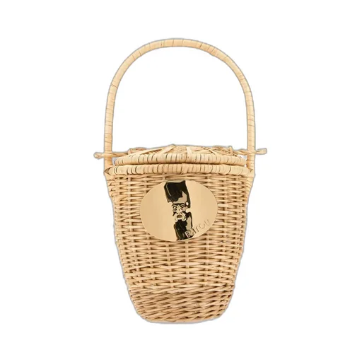 Patou Logo Plaque Woven Bucket Bag