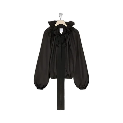 Patou Puff-Sleeved Ruffled Poplin Blouse