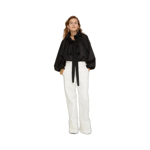 Patou Puff-Sleeved Ruffled Poplin Blouse
