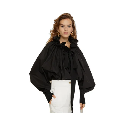 Patou Puff-Sleeved Ruffled Poplin Blouse