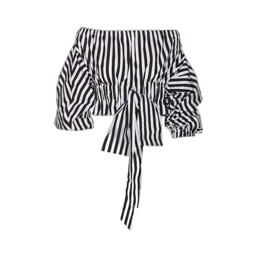 Patou Off-Shoulder Bow-Detailed Striped Top