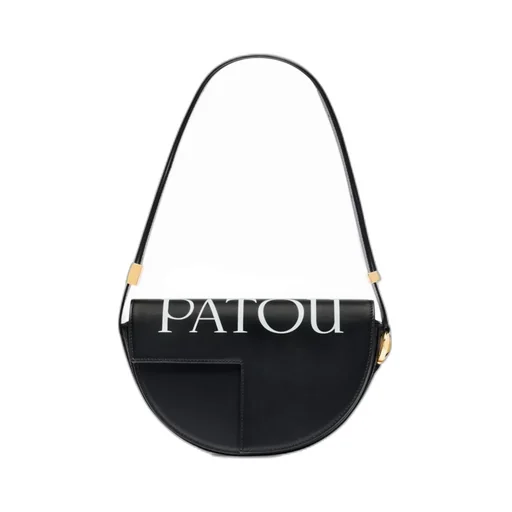 Patou Logo Print Fold-Over Top Shoulder Bag