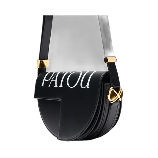Patou Logo Print Fold-Over Top Shoulder Bag