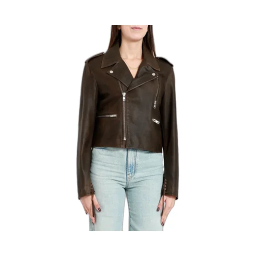 Lapel Long-Sleeved Leather Jacket