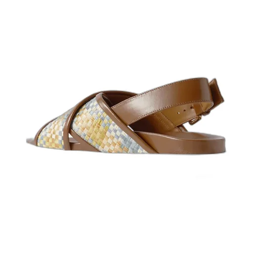 Fussbett Sandals In Brown Leather And Raffia-Effect Fabric