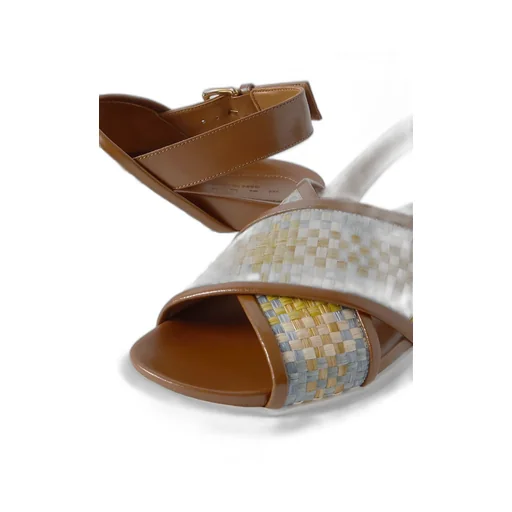 Fussbett Sandals In Brown Leather And Raffia-Effect Fabric