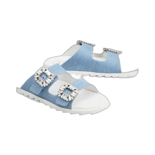 Slidy Viv' Strass Buckle Mules In Denim