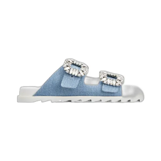 Slidy Viv' Strass Buckle Mules In Denim