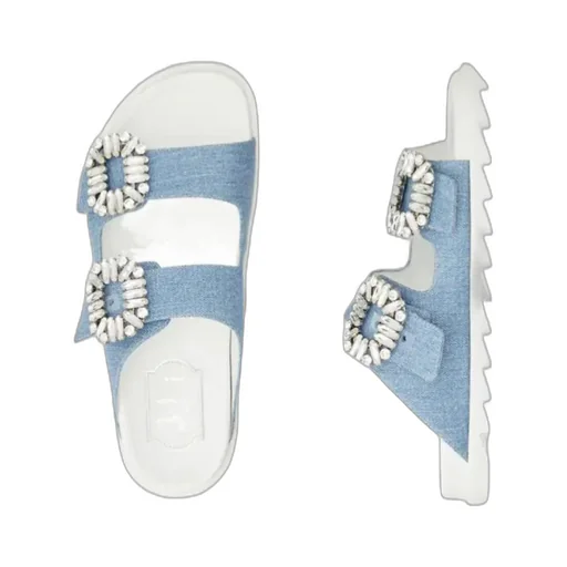 Slidy Viv' Strass Buckle Mules In Denim