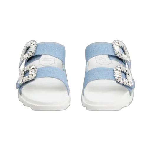 Slidy Viv' Strass Buckle Mules In Denim