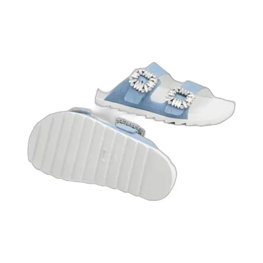 Slidy Viv' Strass Buckle Mules In Denim