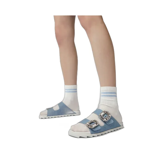 Slidy Viv' Strass Buckle Mules In Denim