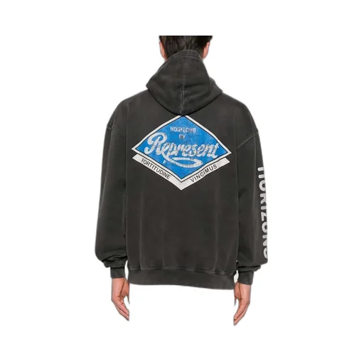 Represent Logo Printed Faded Effect Hoodie