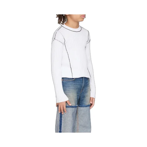 Round-Collar Pin-Pleated Sweater