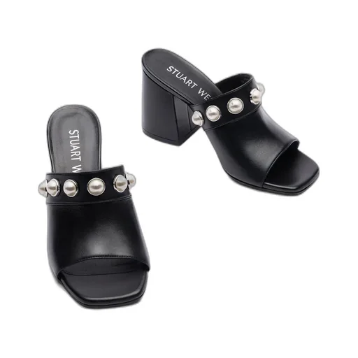 Square-Headed High-Heeled Slippers