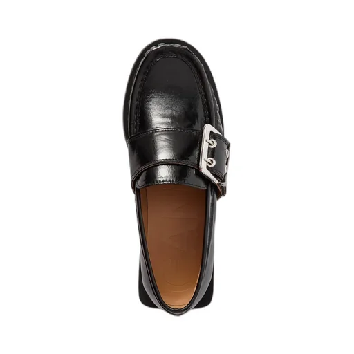 Black Feminine Buckle Loafers