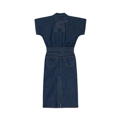 Ganni Short-Sleeved Denim Midi Dress