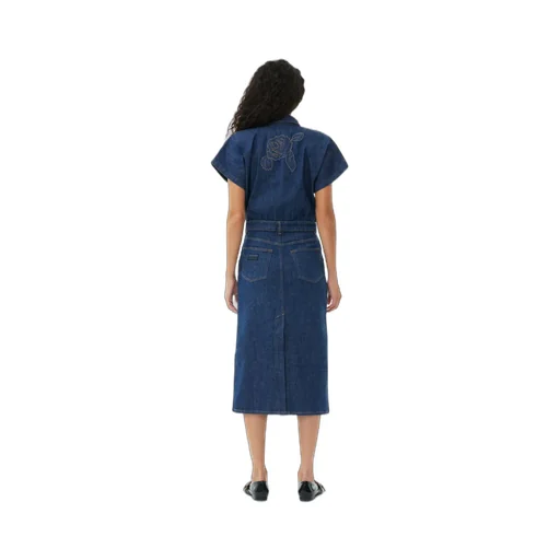 Ganni Short-Sleeved Denim Midi Dress