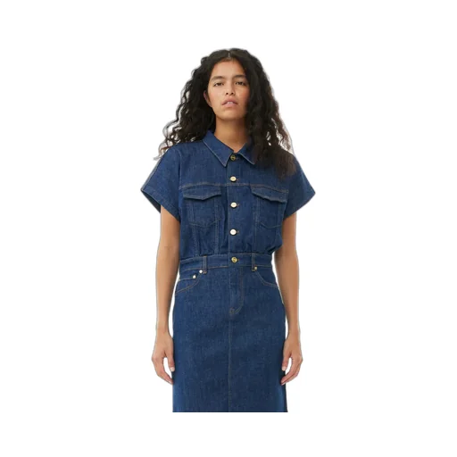 Ganni Short-Sleeved Denim Midi Dress