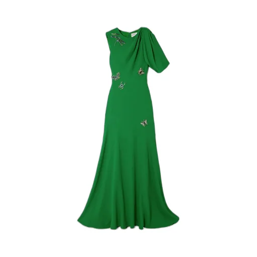 Crystal-Embellished Drape-Shoulder Gown