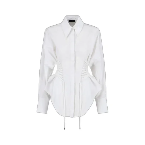 Mugler Ruched Corset-Waist Shirt
