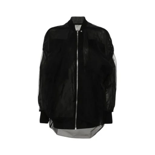 Rick Owens Tulle-Overlayed Zipped Coat