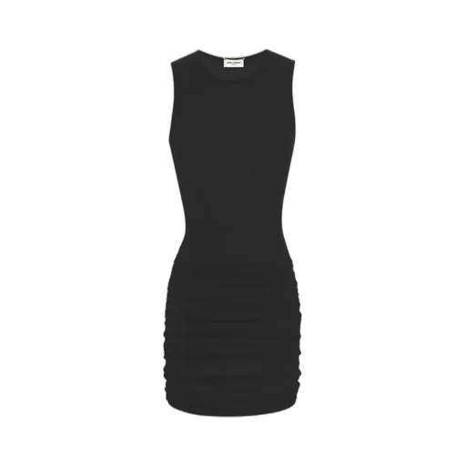 Saint Laurent Crewneck Ruched Detailed Mini Dress
