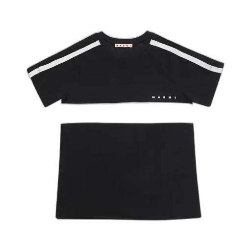 Marni Kids Stripe-Detailed Logo Printed T-Shirt