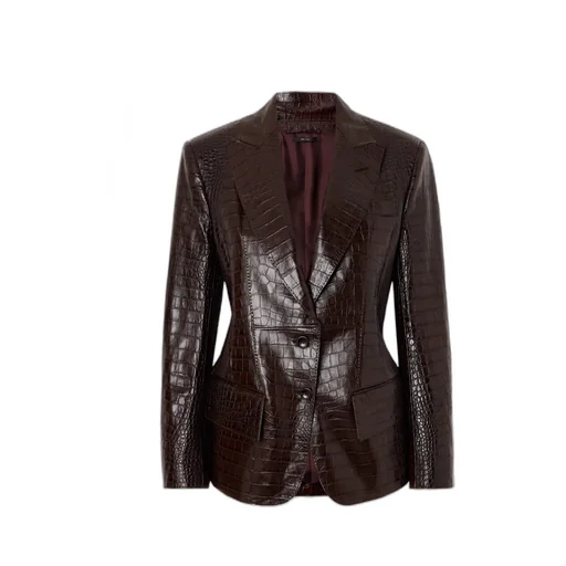 Snakeskin-Effect Leather Blazer