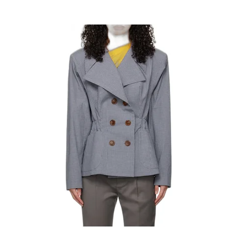 Gingham-Check Elasticated-Waist Blazer