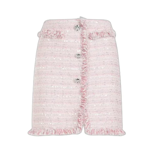 Frayed High-Waist Tweed Miniskirt