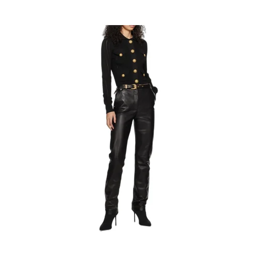 Balmain High Waist Tapered Leg Leather Pants