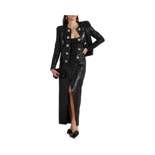 Balmain Tweed Sequinned Embellished Strapless Dress