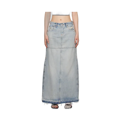 Re/Done Side-Slit Distressed Denim Maxi Skirt
