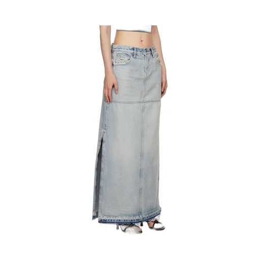 Re/Done Side-Slit Distressed Denim Maxi Skirt