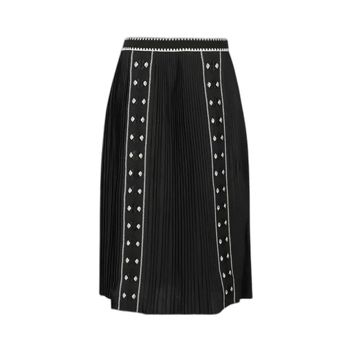 Embroidered Pleated Medium-Length Skirt