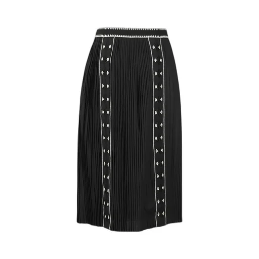 Embroidered Pleated Medium-Length Skirt