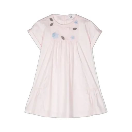 Floral-Appliqué Flared Dress