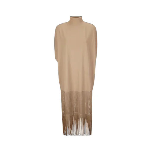 Khaite Olson Fringed Mock Neck Maxi Dress
