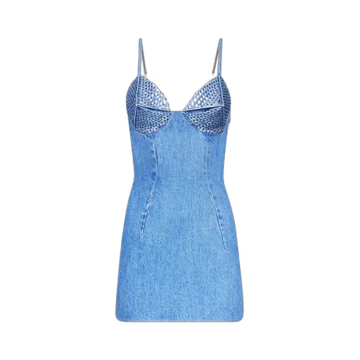Area Embellished Sleeveless Denim Mini Dress