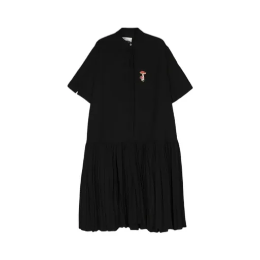 Mushroom-Embroidered Crepe Midi Dress